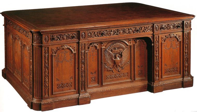 Resolute desk, Oval Office furniture, White House antiques, HMS Resolute, FDRs desk, JFK and John Jr, Antique desks
