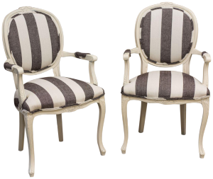 Antiques Diva Styles a Diva Den for Chairish Charcoal and white stripes chairs