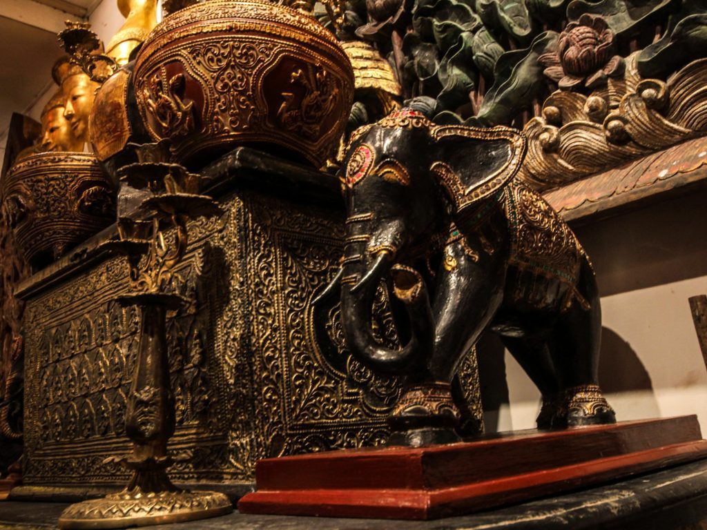 Gilded Elephant Statue and Manuscript Box Myanmar (Burma) Asia Antiques Buying Tours with The Antiques Diva