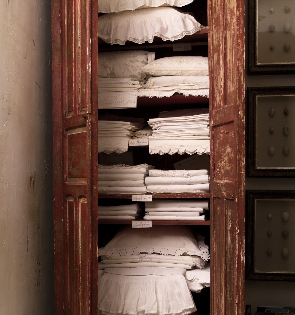 Linen Closet with Antique Linens