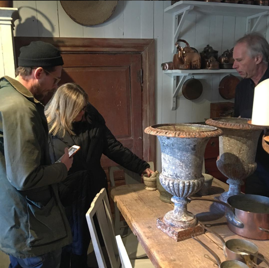 Margaret Schwartz sourcing antiques in Sweden with Divo Guide Daniel Larsson