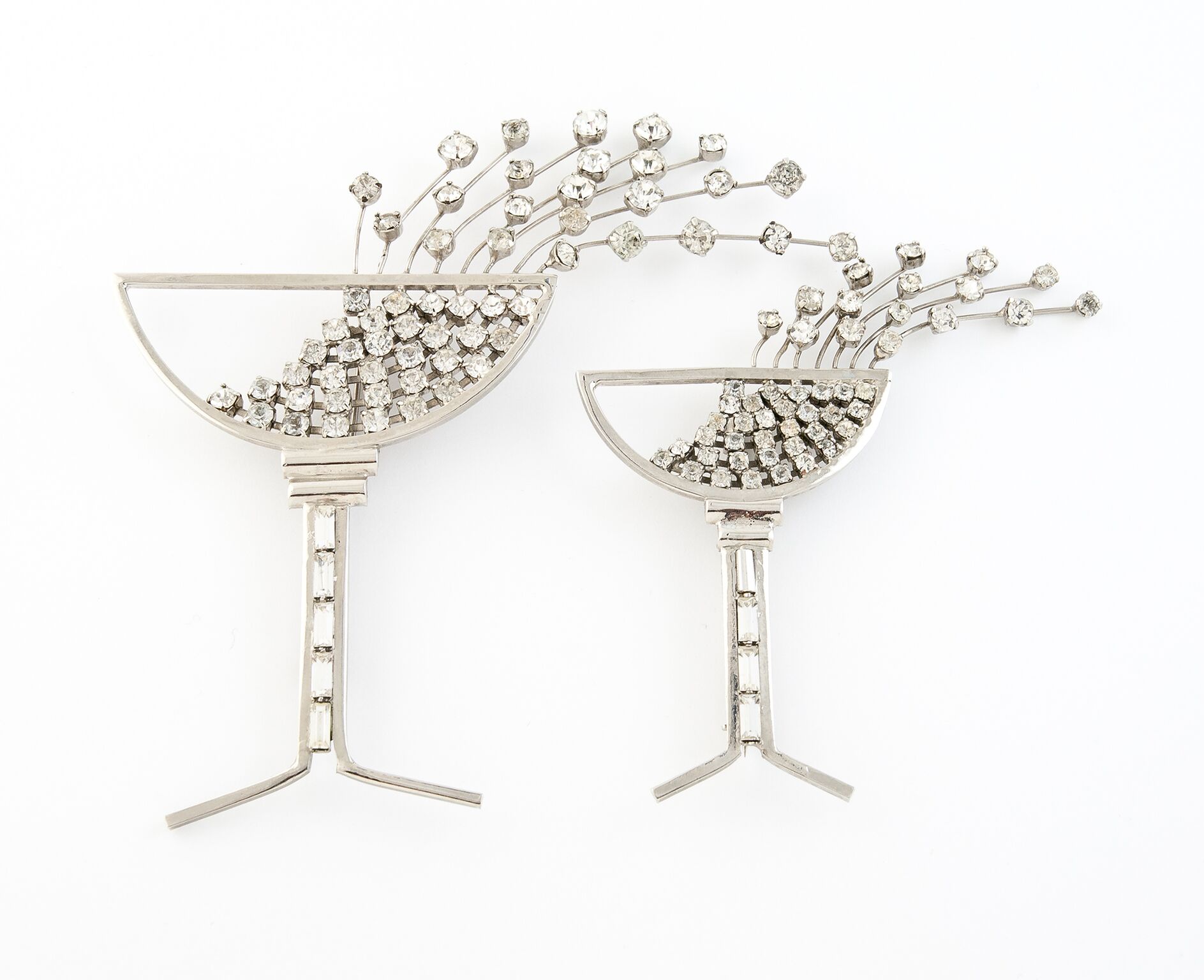 Pair of champagnes glasses brooches c1985, Ugo Correani, Italy