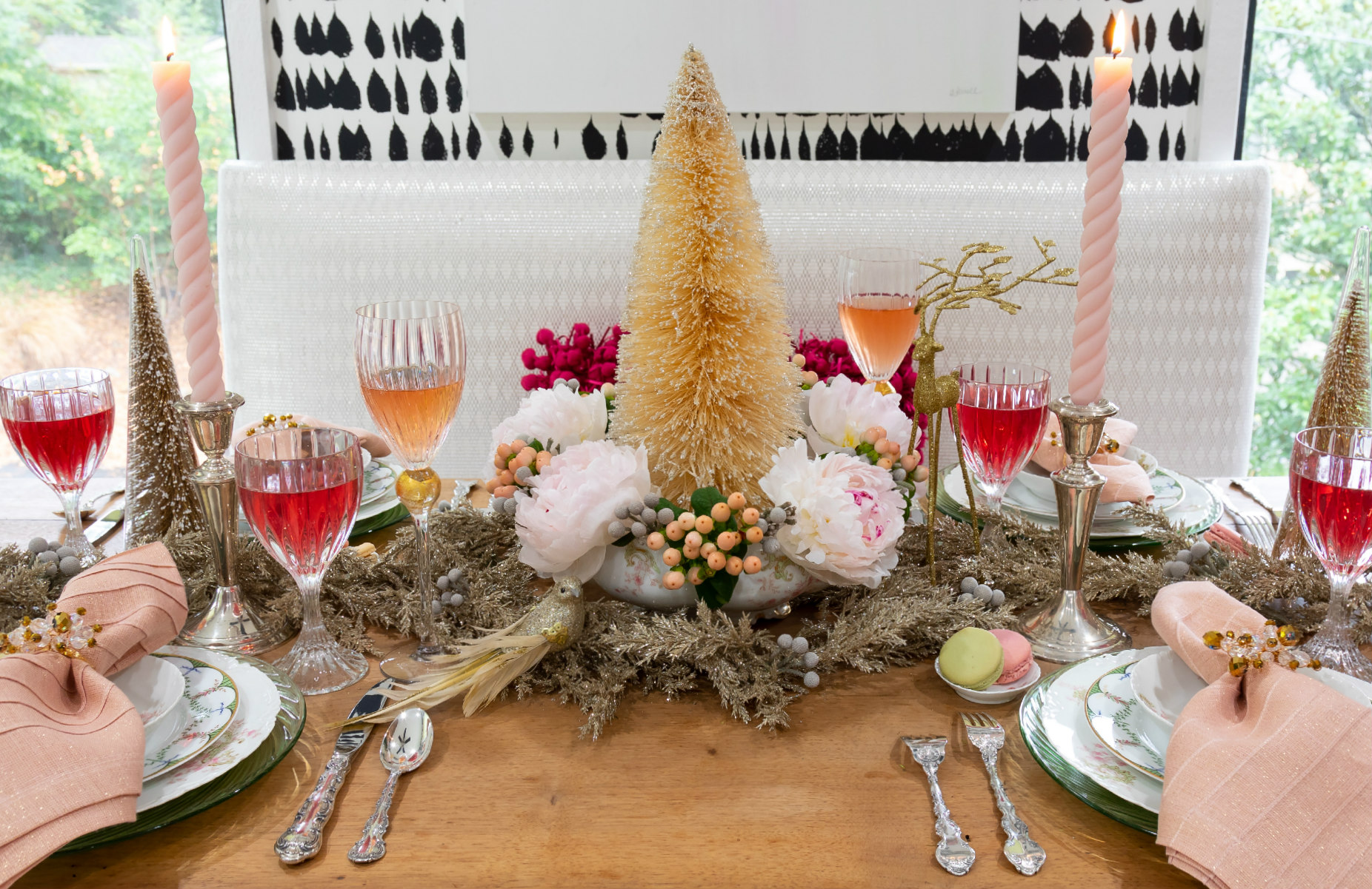 Lolo French Antiques.tablescape.centerpiece | bottlebrush tree | The Antiques Diva & Co 