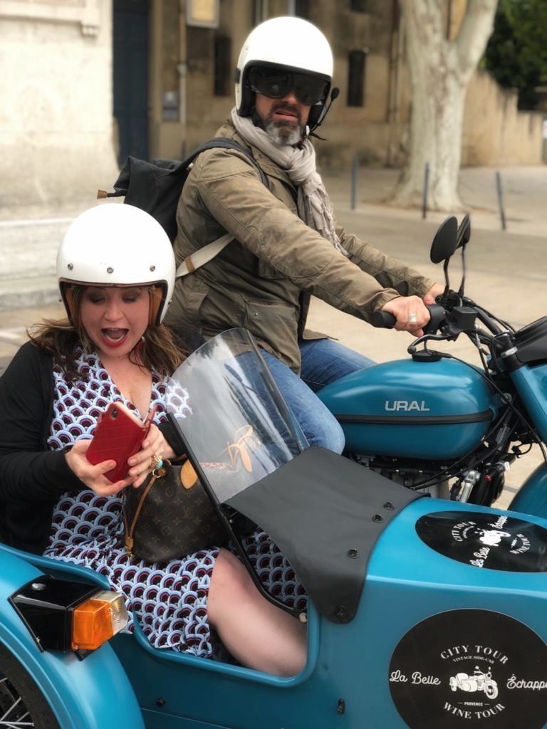 antiquing in a WWII era Ulta motorcycle in the South of France: Designing A Life Less Ordinary | Toma Clark Haines | The Antiques Diva